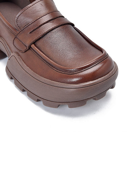 Vintage Cow Leather Low-Top Platform Loafers