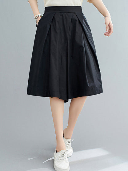 Casual Solid Color Elasticity Waist Wide Leg Shorts