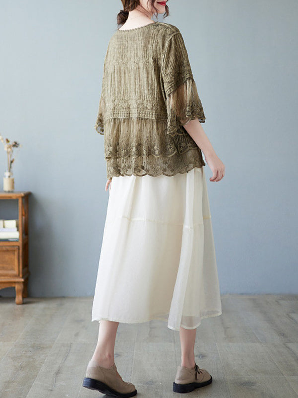 Original Loose Artistic Retro Lace Embroidered T-Shirt Top