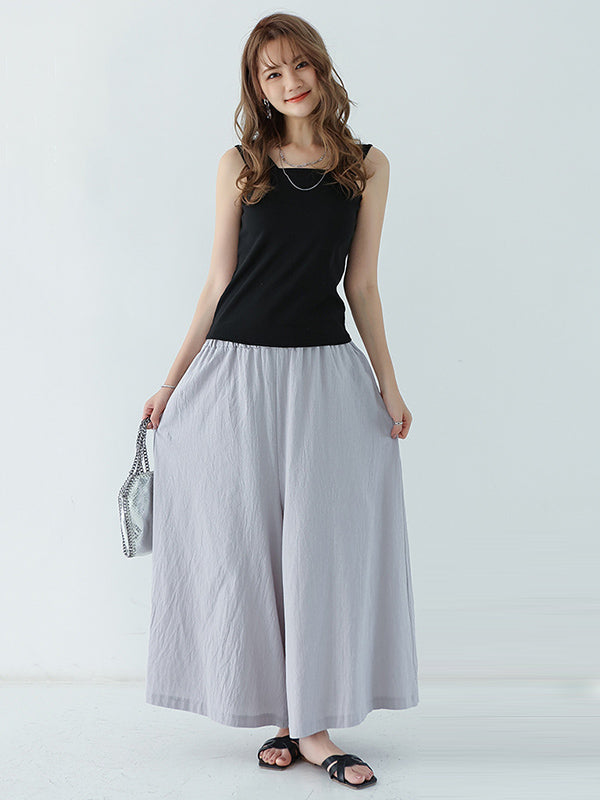 Casual 11 Colors  Solid Column Wide Leg Capri-Pants