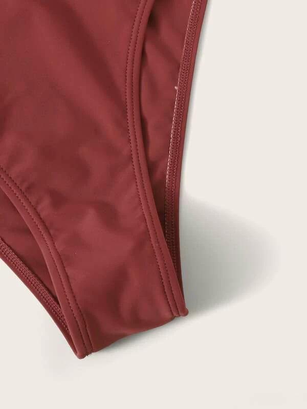 Solid Color Knotted Split Bikini Swimsuit