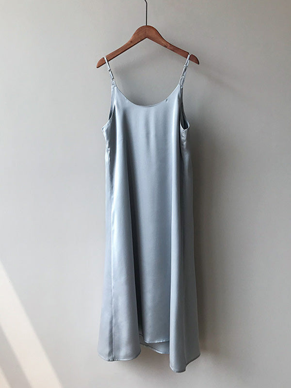 Urban Solid Color Spaghetti-Neck Loose Midi Dress
