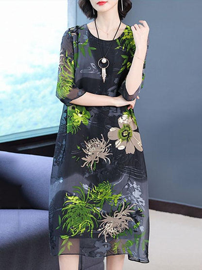 Casual Retro Flower Printed Long Dress