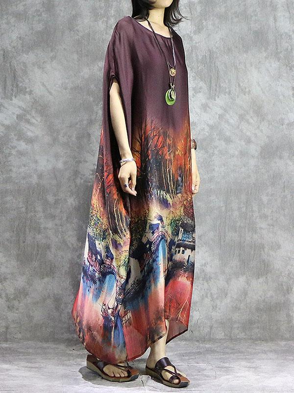 Loose Retro Silk Long Dress