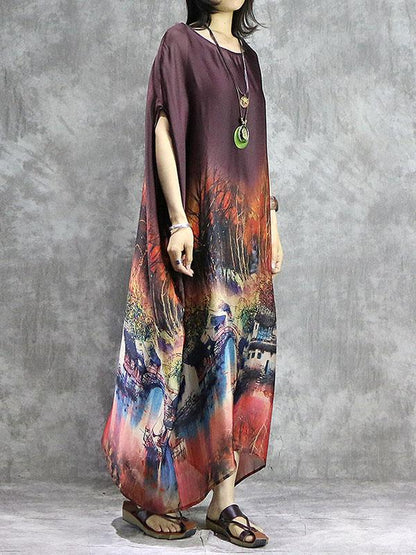 Loose Retro Silk Long Dress