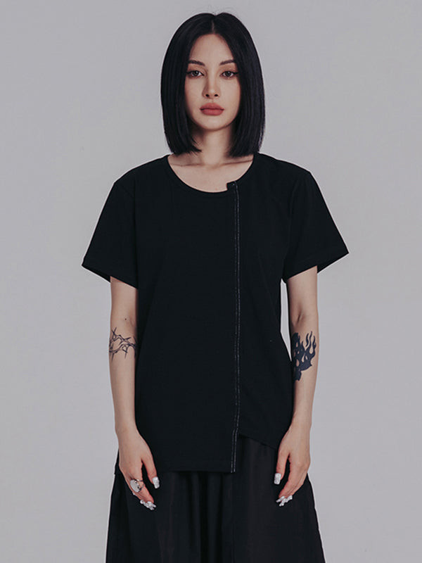 Casual Short Sleeves Irregular Black T-Shirt Top