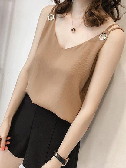 Chiffon Solid Sleeveless Vest
