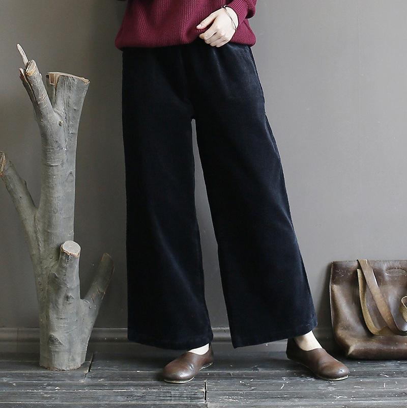 Buykud Casual Pure Color Corduroy Straight Pants