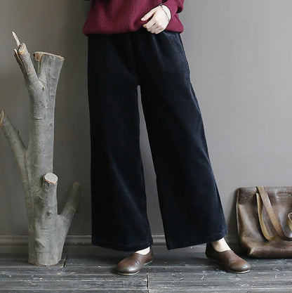 Buykud Casual Pure Color Corduroy Straight Pants