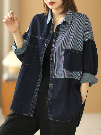 Casual Asymmetric Split-Joint Buttoned Lapel Long Sleeves Blouse Tops