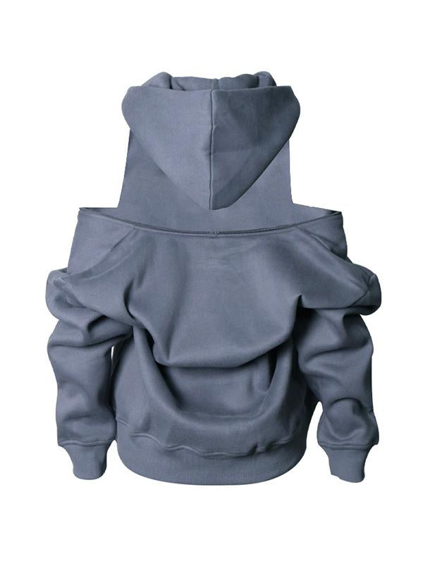 Zipper Off-The-Shoulder Two Ways To Wear Plus Velvet Hoodies&Sweatshirt