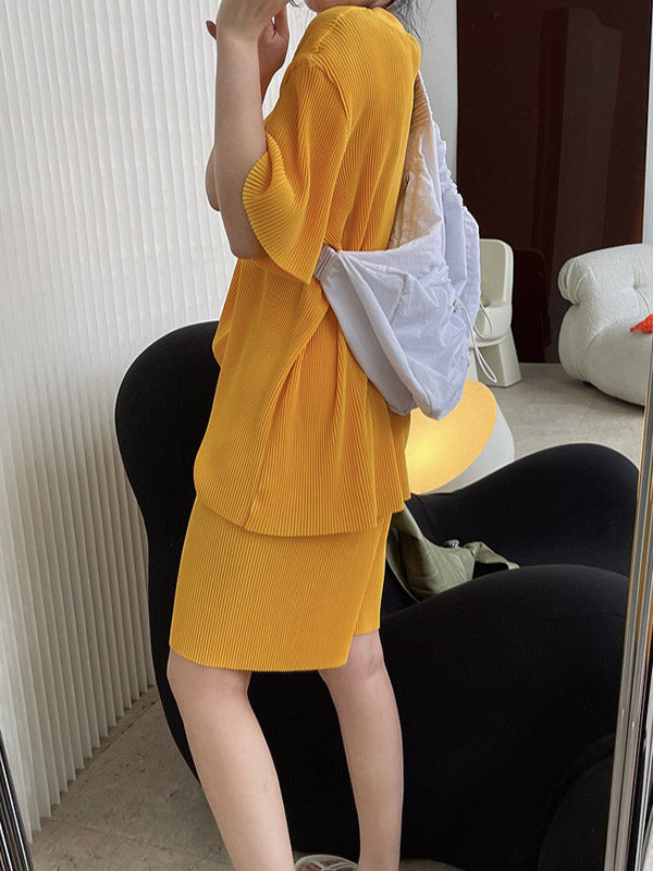 Simple Solid Color Plaited Short Sleeves T-Shirts