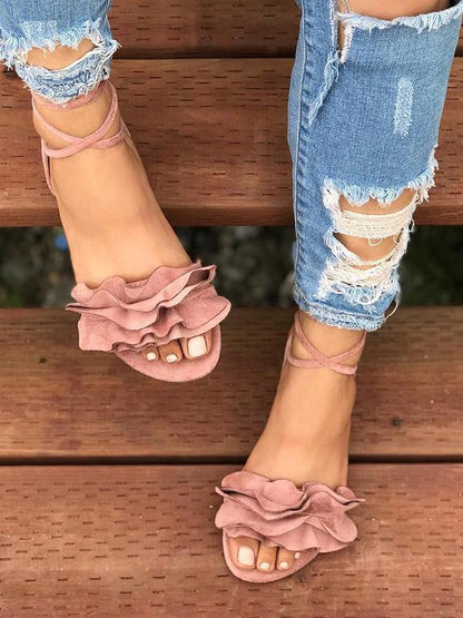 Pretty Women Flower Bandage Low-heel Sandals Shoes