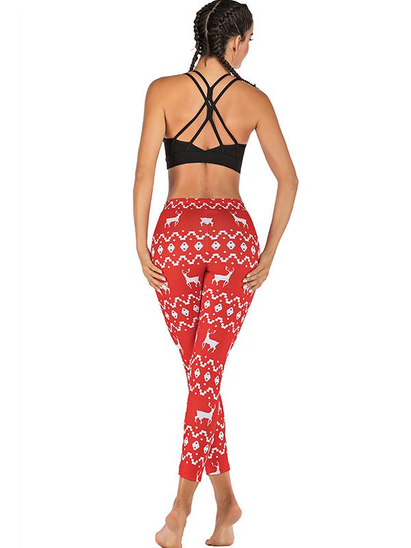 Deer Printed Christmas Element Leggings