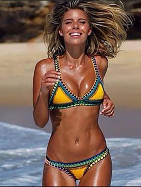 Sexy Knitting Colored Crochet Two-Pieces Bikini Swimwear