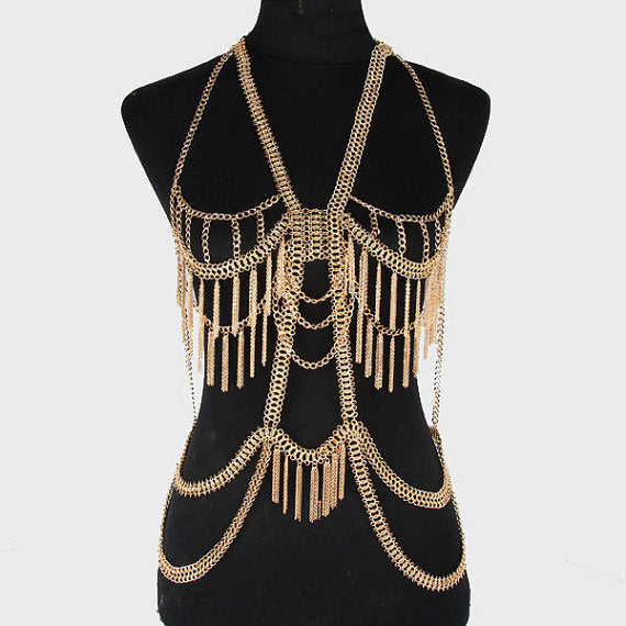 Foreign trade custom full-body long tassel body chain body chains ...
