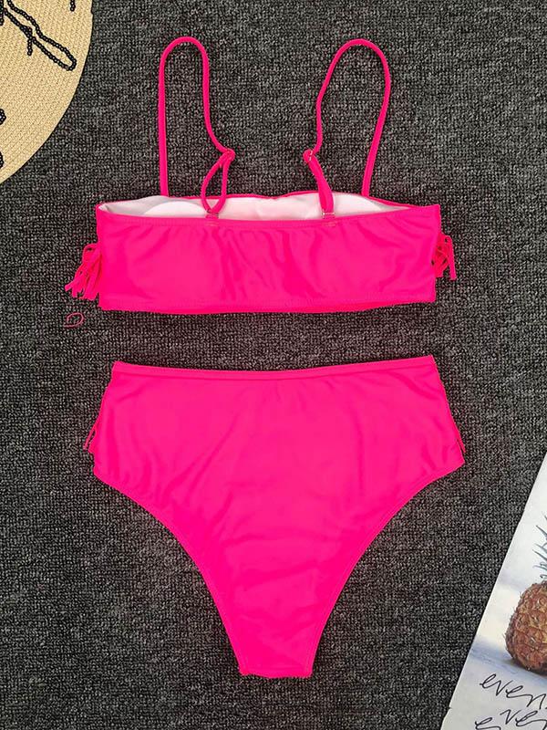 Tiered Tasseled Split Bikini Swimsuit
