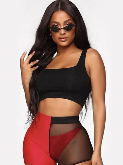 Color-stiching Mesh Shorts