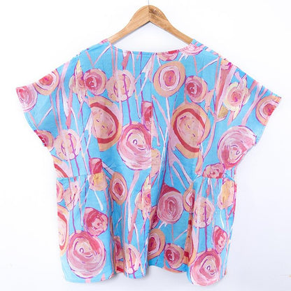 Linen Casual Printing Red Summer Short Sleeves Shirt
