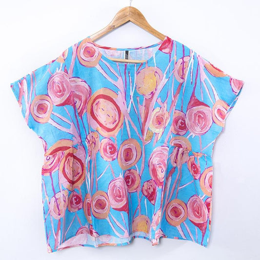 Linen Casual Printing Red Summer Short Sleeves Shirt