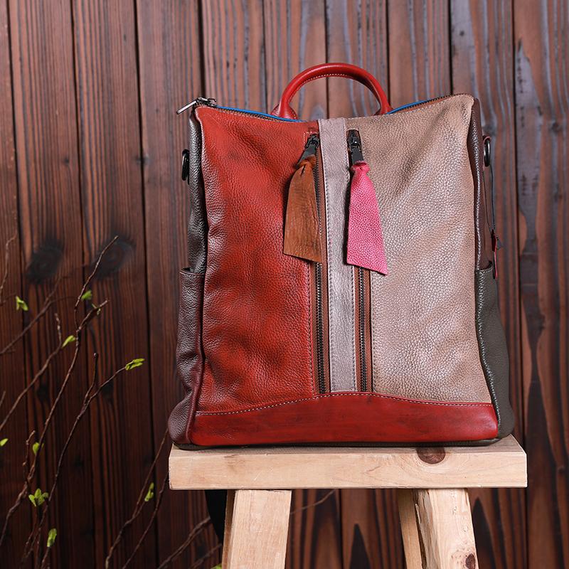 Multicolor Women Leather Zipper Backpack
