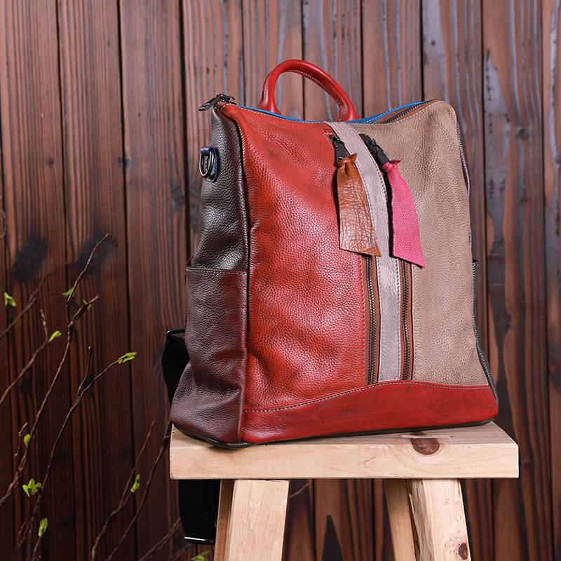 Multicolor Women Leather Zipper Backpack