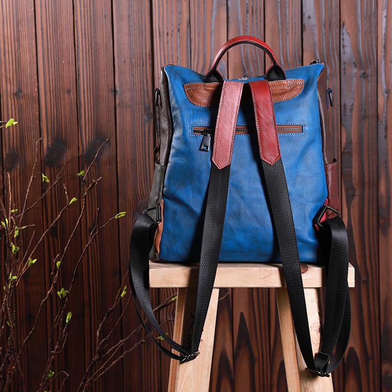 Multicolor Women Leather Zipper Backpack