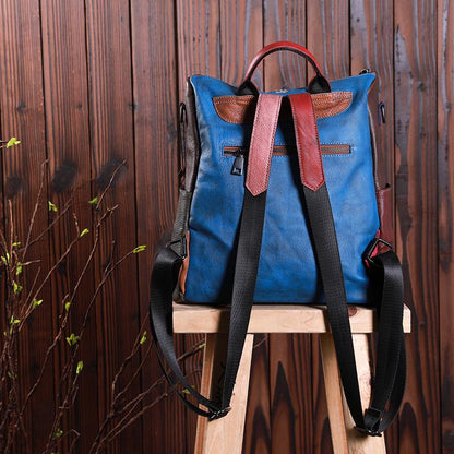 Multicolor Women Leather Zipper Backpack