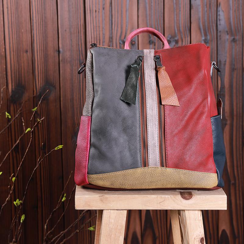 Multicolor Women Leather Zipper Backpack