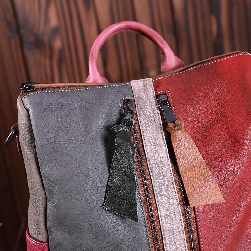 Multicolor Women Leather Zipper Backpack