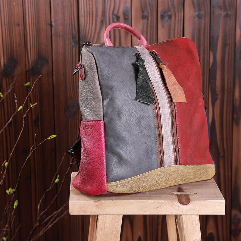 Multicolor Women Leather Zipper Backpack