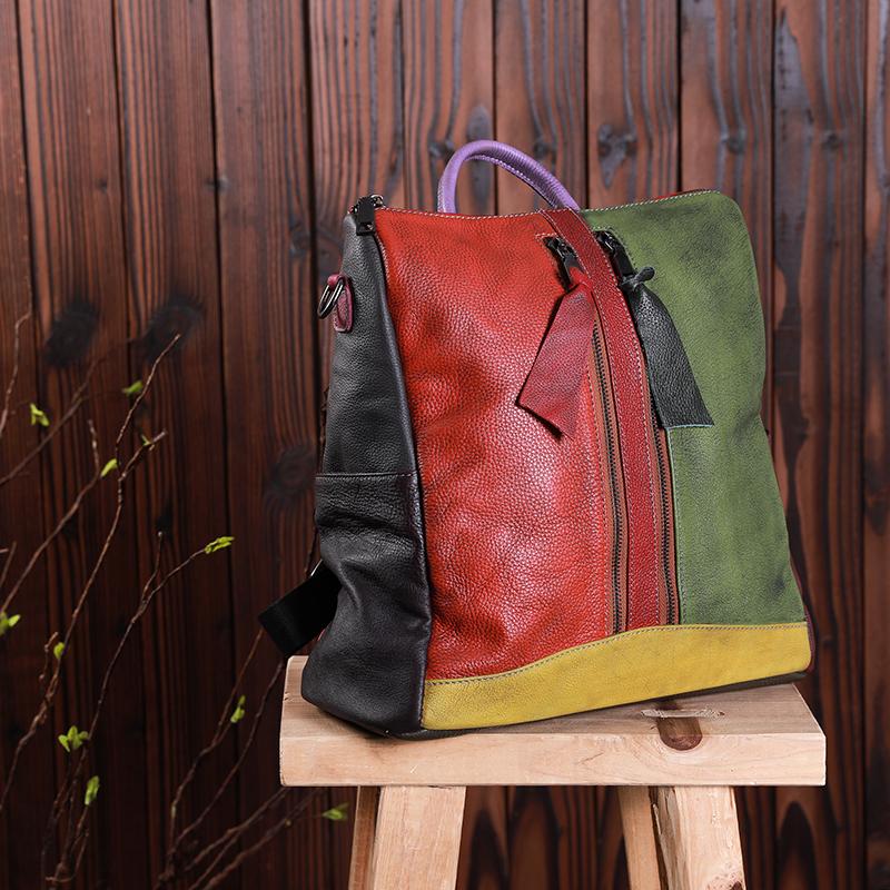 Multicolor Women Leather Zipper Backpack
