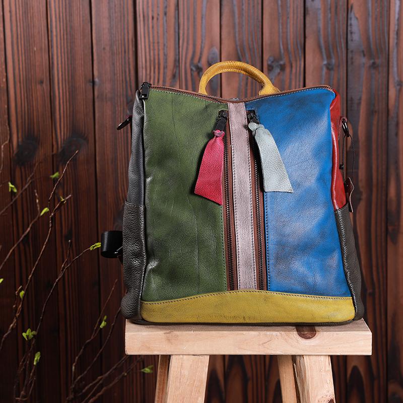 Multicolor Women Leather Zipper Backpack