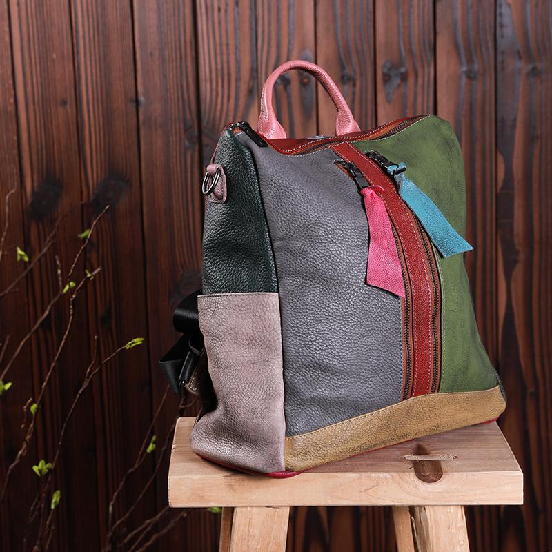 Multicolor Women Leather Zipper Backpack