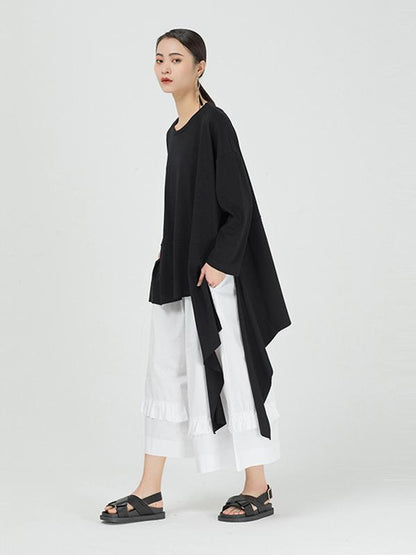 Loose Cropped Solid Color Long Sleeve T-Shirt