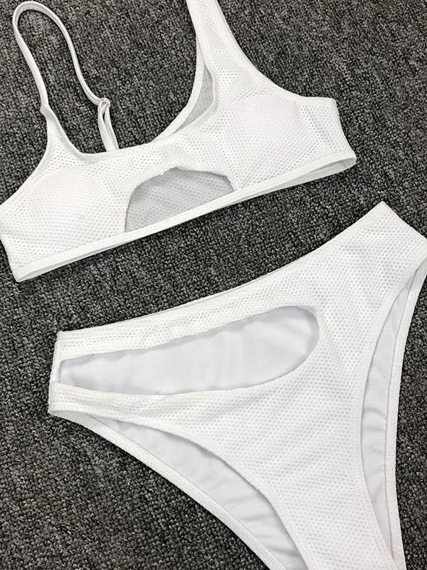 Sexy Irregular Backless Grid Split Type Bikini Swimsuit