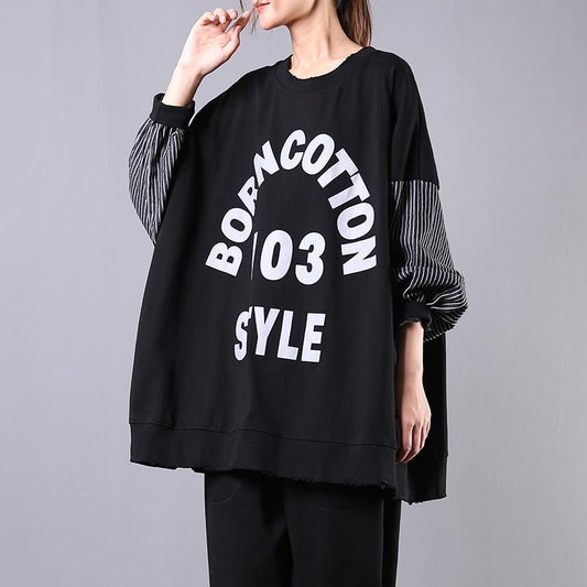 Buykud Striped Batwing Sleeve Letter Loose Blouse
