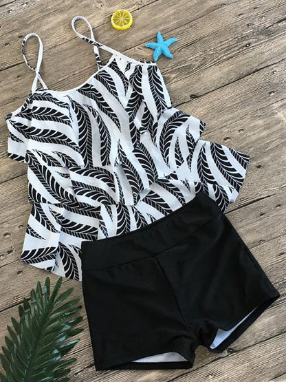 Falbala Plain Bottom Tankini Swimsuit