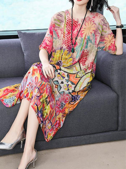 Casual Colorful Printed Midi Dress