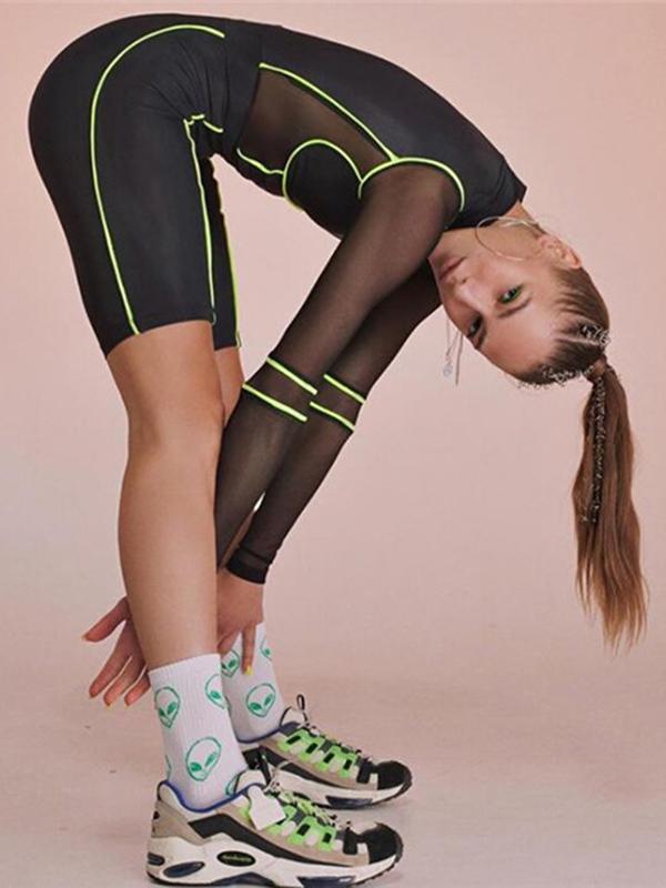 Sexy Mesh Split Joint Sports Romper