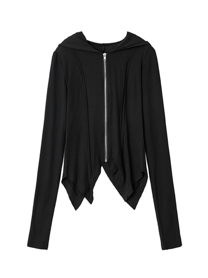 Simple Solid Color Hooded Long Sleeves Zipper Outerwear