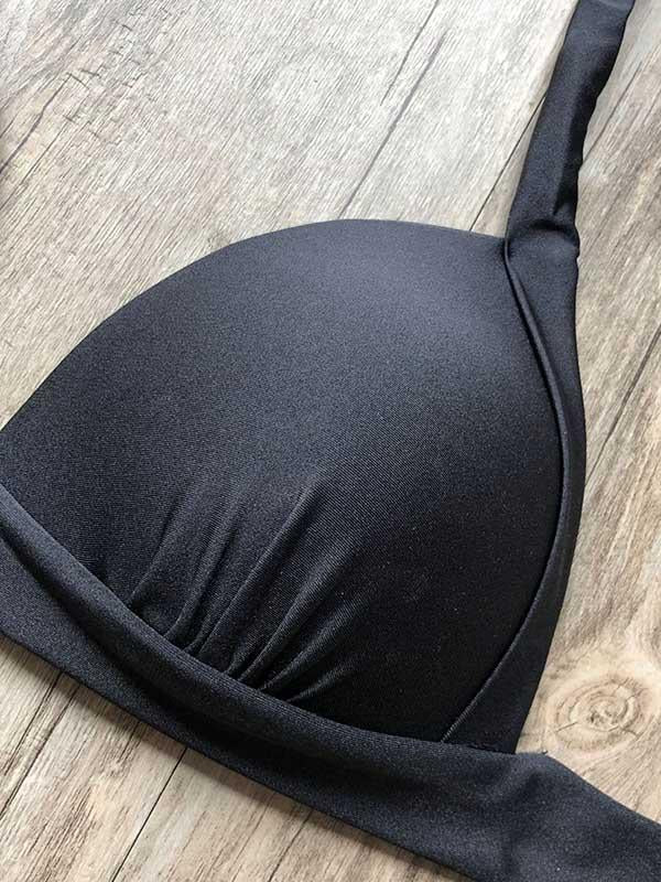 Solid Color Split-Joint Triangles Split Bikini Swimsuit