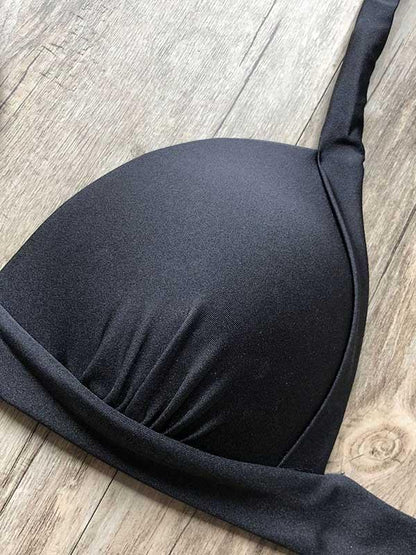 Solid Color Split-Joint Triangles Split Bikini Swimsuit