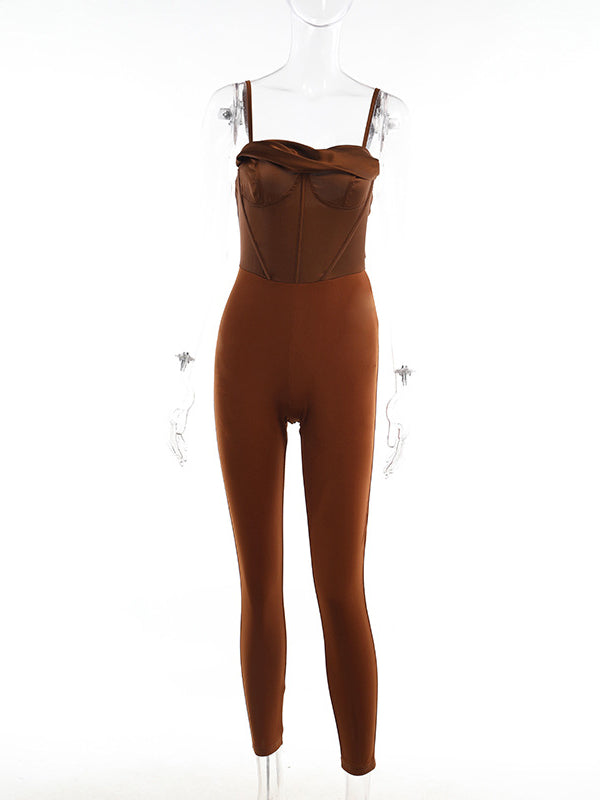 Solid Color Spaghetti-Neck Jumpsuits