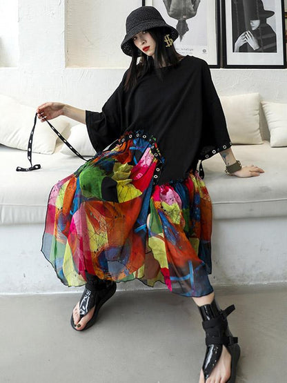 Summer Chiffon  Oversize Printed Split-joint Dress