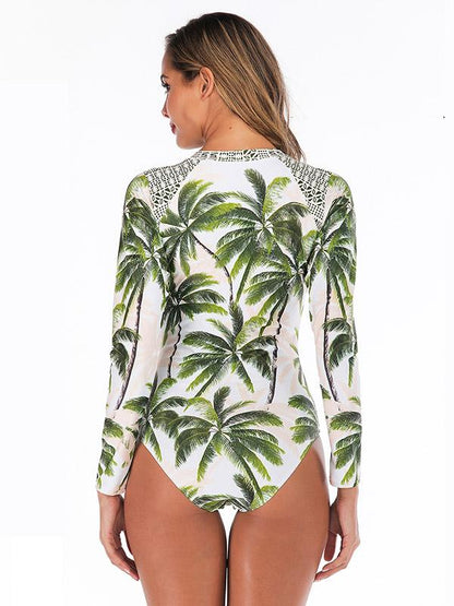 Zipper Palm Printing One Piece Wetsuit