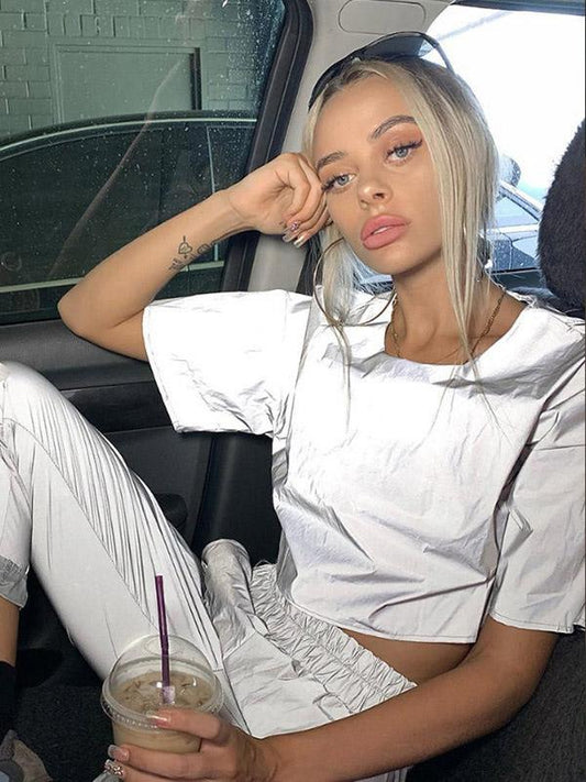 Trendy Loose Reflective Short T-Shirts