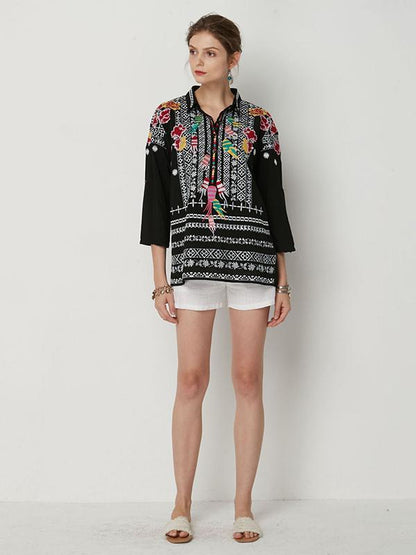 V-neck Black Blouses&shirts Tops