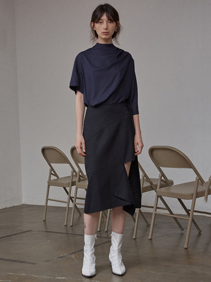 Stylish Asymmetric Round-Neck Solid Color Short Sleeves T-Shirt