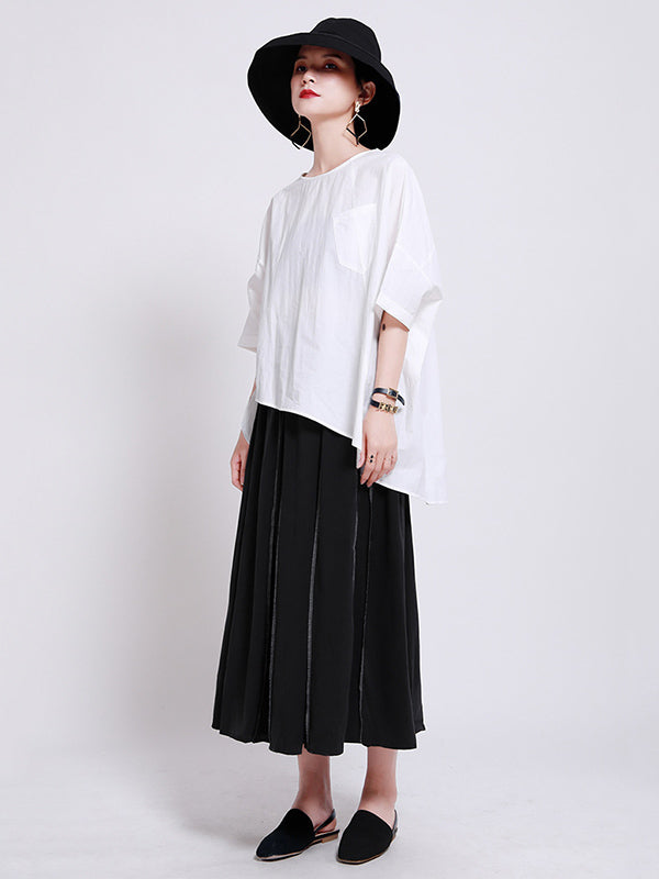 Casual Split-Back Split-Joint With Pocket Solid Color Round-Neck Half Sleeves T-Shirt